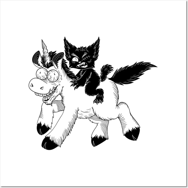 Creepy Kitty And Unicorn Wall Art by Get A Klu Comics
